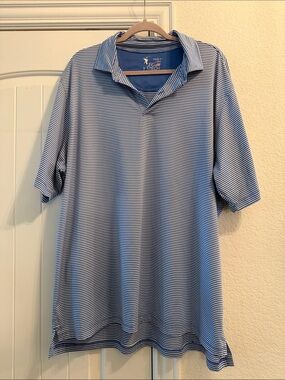 FG Tech Men's Blue Striped Performance Polo Shirt, XXL